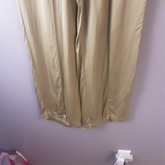 Made in Italy Giulia Dal Piano Gold Coloured Silky Flowy Wide Leg Pants Size L - Picture 8 of 16